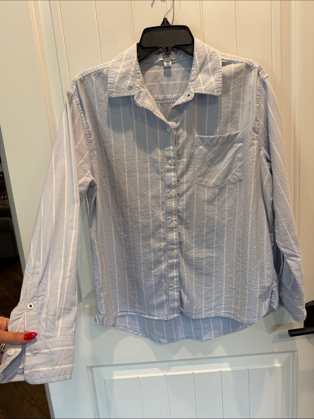 crown & ivy Light Blue and White Striped Long-Sleeve Shirt